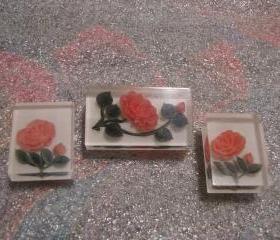 Vintage Lucite Encased Roses Dress Clips Pin